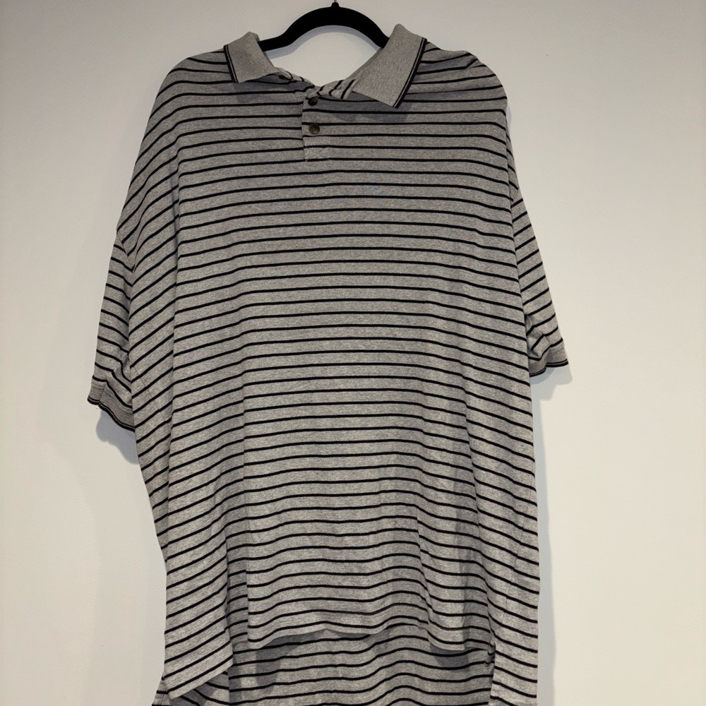 L.L. Bean Black and Gray Striped Polo Shirt XXL Tall